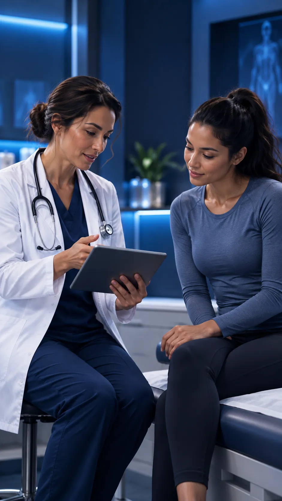 Profesional de salud revisando resultados con una paciente
